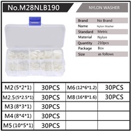 Durable Nylon Flat Washers and O-Rings Assortment Kit – 210PCS/Box of Hard Type Gaskets for M2, M2.5