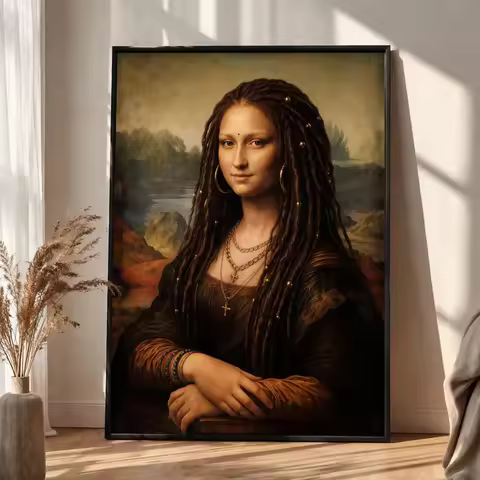 Funny Mona Lisa Canvas Print, Renaissance Modern Wall Decor, Hipster Mona Lisa Poster for Living Roo