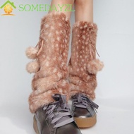 SOMEDAYMX Lolita Boots Cover, Y2K Fur Ball Faux Fur Leg Warmers, Foot Cover Soft Warm Thickened Knee