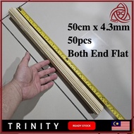 50cm Both End Flat ( 4.3mm x 50 Sticks ) Long Bamboo Stick Skewer BBQ Bouquet Snack Flower Lidi Kayu