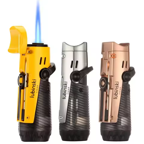 LUBINSKI Lighter With Cigar Needles Drege Tool Cigar Lighter With Punch Cutter Mini Pocket Cigar Tor
