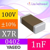 1nF ±10% 100V X7R 0402 1005(mm) SMD Multilayer Ceramic Capacitor MLCC SMT Yageo