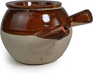 Casserole Clay Pot 60oz Heat-resistant Handmade Earthen Cooking Serving with Lid Soup Spout (Cream white)