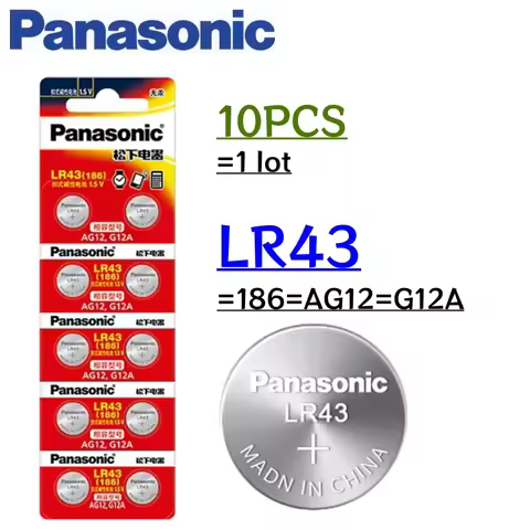 10pcs Panasonic LR43 186 AG12 386 SR1142 LR1142 SR43 301 V12GA 1.5V Alkaline Button Cell Battery For