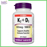 Webber Naturals - 健體護骨維他命 K2 (120 微克)+ 維他命 D3 (1000 IU) 220 粒 [平行進口] 此日期前最佳:2026年11月30日