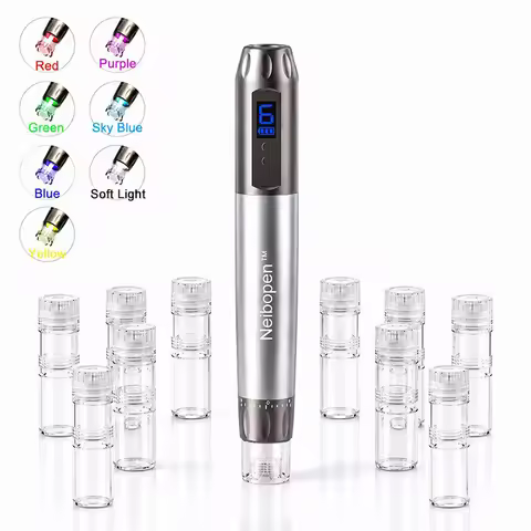 Newly Professional Dr DermaPen H6 2-in-1 Microneedling Beauty Pen, 10 Cartridges 0.25mm Needle Head,