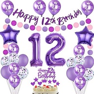 12th Birthday Decoration Girl, Purple Banner 12th Birthday Garland Decoration 12th Girl Purple Ballo