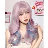 [READY STOCK] WIG RAMBUT PALSU WANITA CURLY PONI PANJANG BERGELOMBANG IKAL WARNA GRADASI UNGU HIGHLI