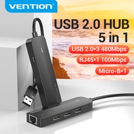 【ส่งจากไทย】Vention USB Port HUB 2.0 Multi 4 USB Adapter พร้อม Micro Charge Power ความเร็วสูง for PC 