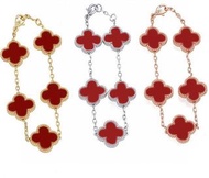 VCA 梵克雅寶經典紅瑪瑙五花四葉草手鍊 玫瑰金/金色/銀色