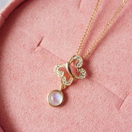 真藍色月光石吊墜項鍊，925銀，蝴蝶吊墜