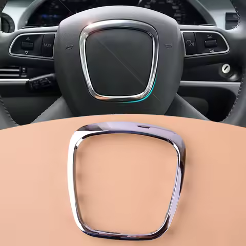 Silver Car Steering Wheel Emblem Logo Trim Frame Fit for Audi A4 S4 B7 B8 A5 S5 A6 C6 Q5 Q7 2008 200
