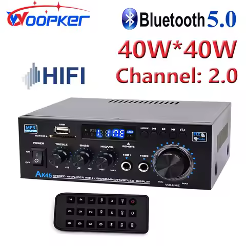 Woopker Amplifier AK45 HiFi Digital Amplifier Max Power 90Wx2 Channel 2.0 Bluetooth Surround Sound A