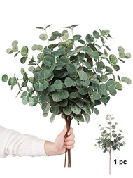 1支人工植物尤加利葉枝,尤加利葉噴霧,假的尤加利樹枝,綠葉莖,絲綢塑料植物花材用於花瓶、家庭、派對、婚禮裝飾