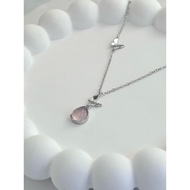 AG SILVER Pink Butterfly Water Drops925 Sterling Silver White Gold Plated Necklace Chain Pendant
