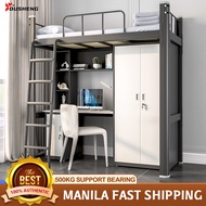 [Manila 24-hour Boat]Black Loft Bed Elevated Bed 180*200*90CM Modern Simple and Thickened Iron Art Elevated Bed Bed Apartment Bed Loft Bed For Small Room Student Dormitory Bed Single Size Iron Art Bed Adjustable Staircase Alternating Left And Right