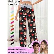 Customized Women's Pajama Pants, Unique Couple's Portrait, Couple's Face Replacement And Pet Face Sw