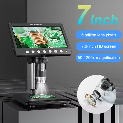 7 Inch IPS Digital Coin Microscope 5MP 50X-1200X Magnifier with Stand Soldering Video Microscope for