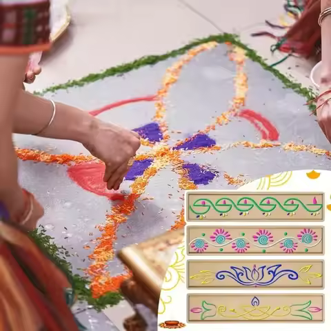 4pcs 2026 New model Diwali Rangoli Stencils Wood Rangoli Painting Stencil Tool DIY Making Kit for Fl
