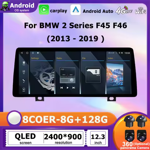 Car Radio Multimedia Android 16 Auto 12.3" Wireless CarPlay For BMW 2 Series F45 F46 2013 - 2019 QLE