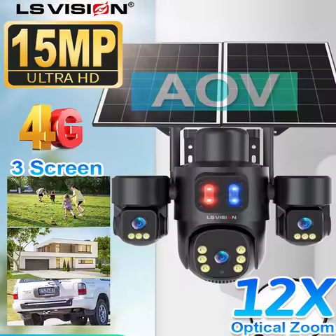 LS VISION 4G 4k Home Outdoor Surveillance Solar Camera 12x Zoom AOV 24 Hours 15W Smart Auto Tracking