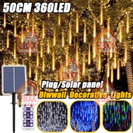🇸🇬 Stock 50CM Solar Diwali Lights Meteor Shower Rain Lights Solar Fairy Lights 10 Tube 360 Leds For 