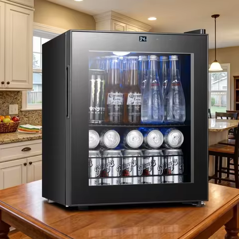 46L Single Zone Beverage Cooler 60 Cans Capacity Electronic Temperature Control Glass Door Drink Fri