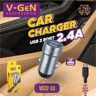 V-GeN Car Charger 2 Port 2.4A VCC2-33 Fast Charging with 1m Cable Official 1 Year Warranty LED Light