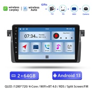 AHKLO 9 "ไร้สาย Carplay 2 Din Android 13วิทยุติดรถยนต์สำหรับ BMW E46 M3 Rover 75 Coupe 318/320/325/3