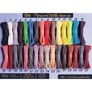 10m color 21-31 Paracord parachute cord 550lbs 4mm diameter very round, survival American product US
