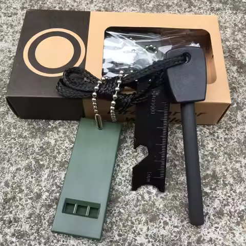 Survival Ferro Rod Kit, Emergency Signal Whistle, Multi‑Function Graduated Scraper, Outdoor Camping 