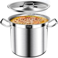 Stock Pot-20QT Stainless Steel Stockpot with Lid, Heavy Duty Tri-Ply Bottom Commercial Grade Large S