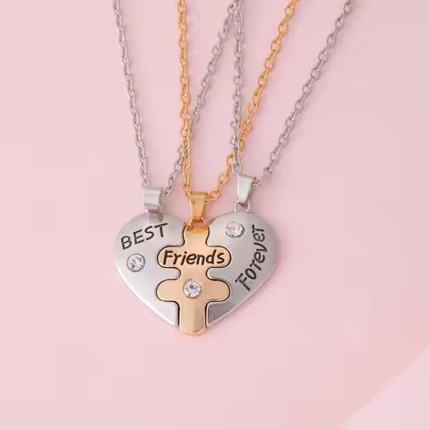 3 Pcs Best Friends Forever Heart Pendant Necklace Set Girls Bestie Friendship Gift BFF Jewelry