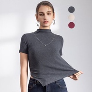【ICare】半高領修身斜裁短袖上衣 - 3色(F) | 基本款 女短袖上衣