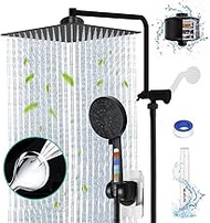 8" Matte Black Shower Head Rain Shower Head with Handheld Dual Filter for Hard Water 10 Setting Handheld Showerhead Built-in 2 Power Wash with 12" Extension Arm &amp; Extra Handheld Shower Cartridge
