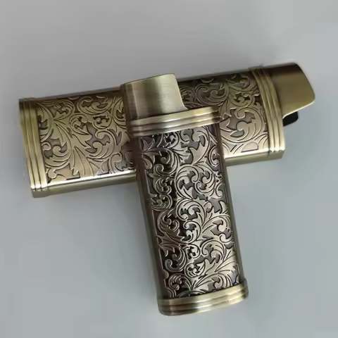 Personality 3D Carved Flower Lighter Protect Box For Bic J5 J6 Reusable Case Explosion-Proof Metal A