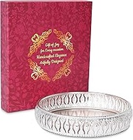 Design Decor Gallery Round German Silver Plated Tray| Round Decorative Tray |Best Gift for Pooja|Diw