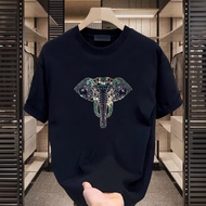 S-5XL 2024 New Pure Cotton Plus Size Fashion Casual Street Wear Round Neck Men's Short Sleeve Elepha