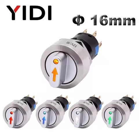 16mm Metal Rotary Selector Switch 2 3 Position On Off 12V Led Red Green Stainless Steel Push Button 