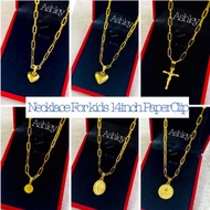 Stainless Necklace for kids 14inch PaperClip Small Heart Cruz Mary Benedict Padre Pio St Jude Round