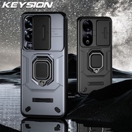 KEYSION Shockproof Armor Case for Honor 90 90 Lite 5G Slide Camera Lens Protection Ring Stand Phone Cover for Huawei Honor 90 5G