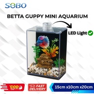 SOBO Betta Guppy Mini Aquarium Tank NB-150 1.5L with LED Lights Mini Aquarium for Betta Guppy Fish 1