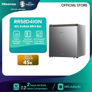 Hisense Kulkas Mini Bar Kulkas 1 Pintu - RR58D4IGN FS (Refrigerator) Lemari Es Portable  - Silver 【N