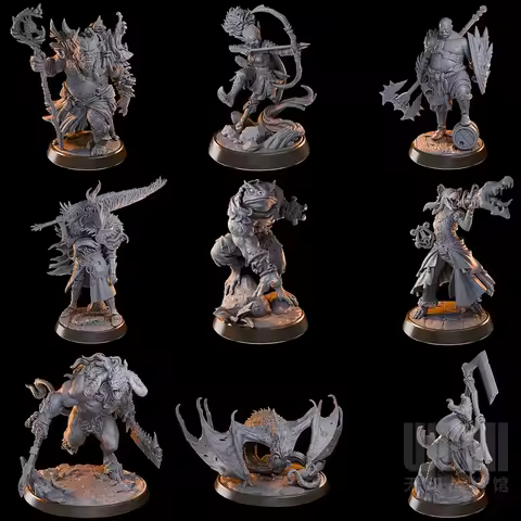 3D Printed Unpainted Monsters Vs. Humans Beasts Red Dragons Frogmen Paladins DND Board Game Pieces