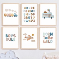 Bohemian Style Train Plane Alphabet Education Kindergarten Printing Poster,No Frame Canvas Painting 