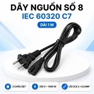 Power Cord No. 8 IEC 60320 C7 1m Long, Flat 2-Prong Plug