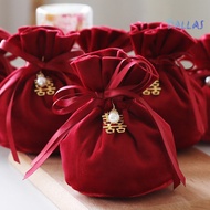 [DL]Candy Bag with Faux Pearl Creative Drawstring Christmas Wedding Jewelry Gift Storage Velvet Pouch for Birthday