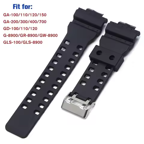16mm Silicone Rubber Watch Strap for Casio for G Shock GD-100 G-8900 GA-120 Replacement Band Black W