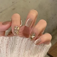 Bộ 24 Móng Tay Giả Kiểu Mắt Mèo Tối Giản Pháp Ngắn Kèm Gel & Dũa Móng - Bộ Móng Tay Giả Bằng Nhựa