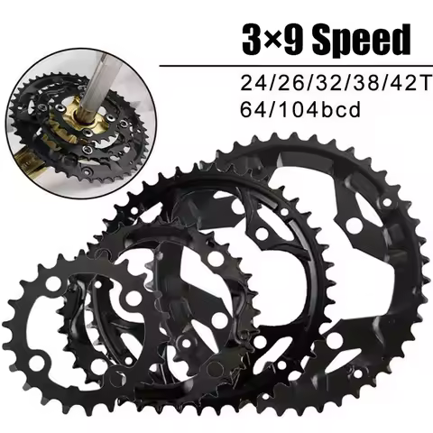 3*9 Speed Bicycle Chainring 104/64BCD Mountain Bike Chainring 22T 32T 44T Triple Speed Bike Plate 27